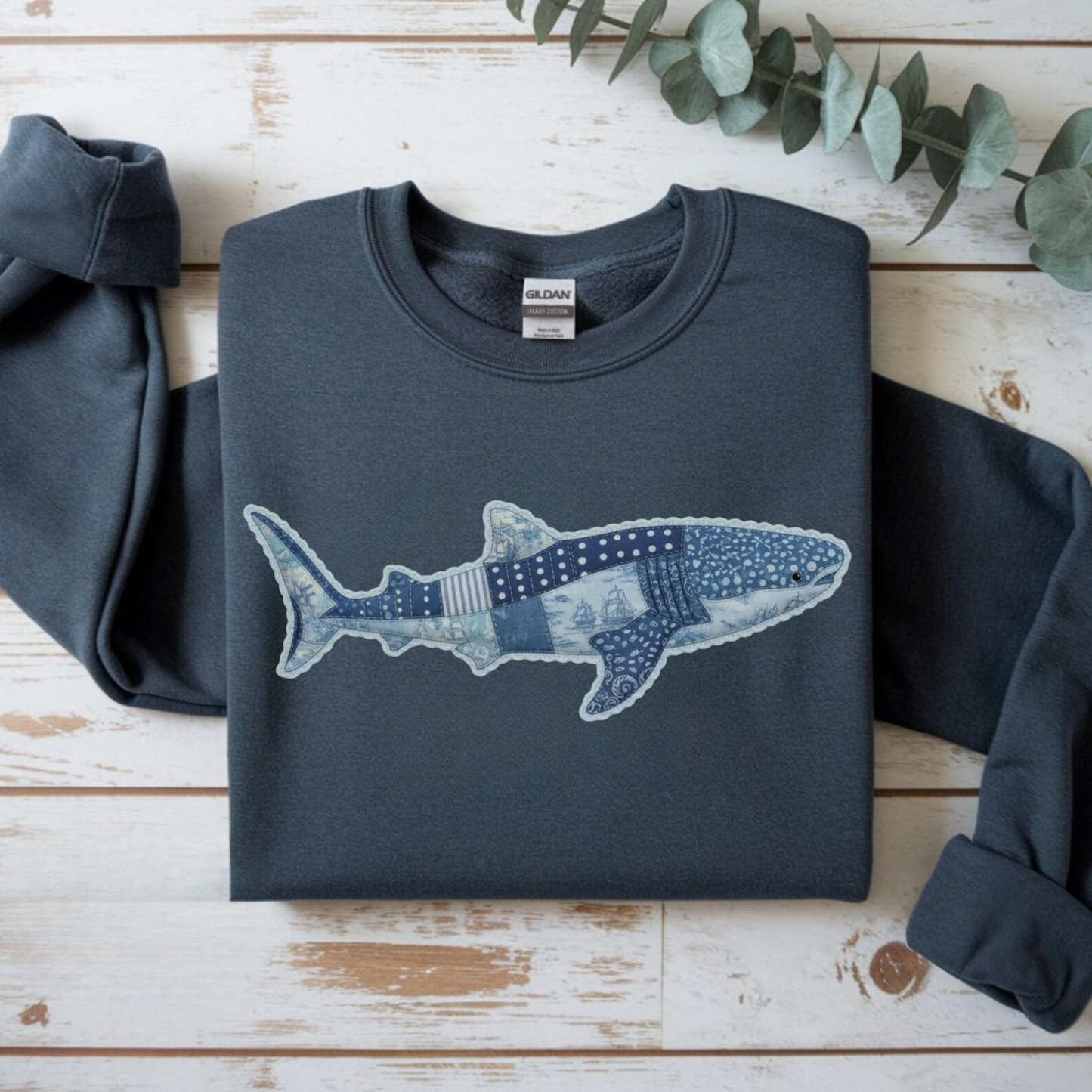 Whale Shark Faux Patchwork Denim Sweatshirt