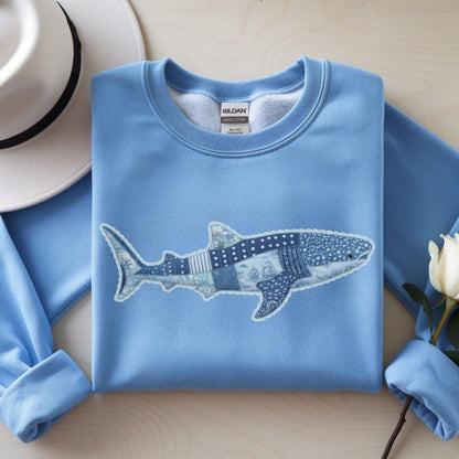 Whale Shark Faux Patchwork Denim Sweatshirt