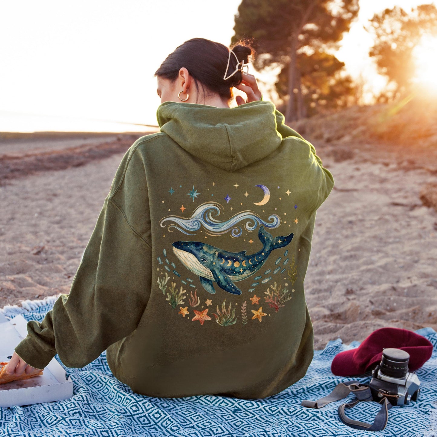 Blue Whale Celestial Waves Hoodie